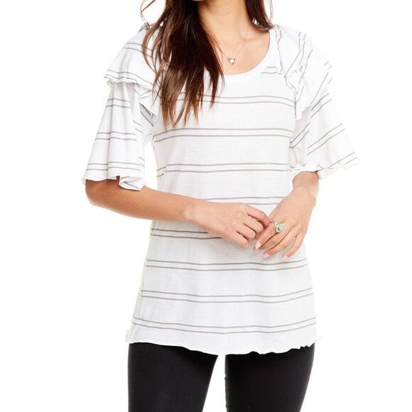 Chaser GAUZY JERSEY RUFFLE SHOULDER FLOUNCY Raglan - Picture 1 of 6